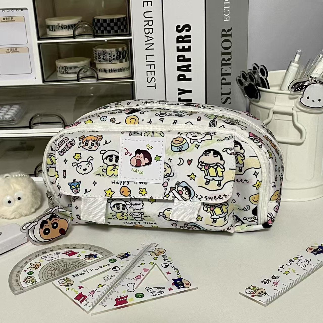 【蜡笔小新翻盖】高颜值双层多功能印花小初高中学生文具盒整理收纳