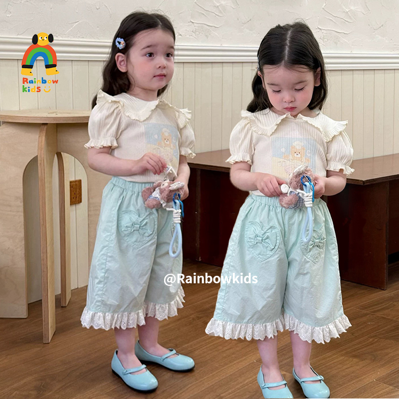 【彩虹家】2025夏款韩系卡通小熊上衣潮流套装-88171