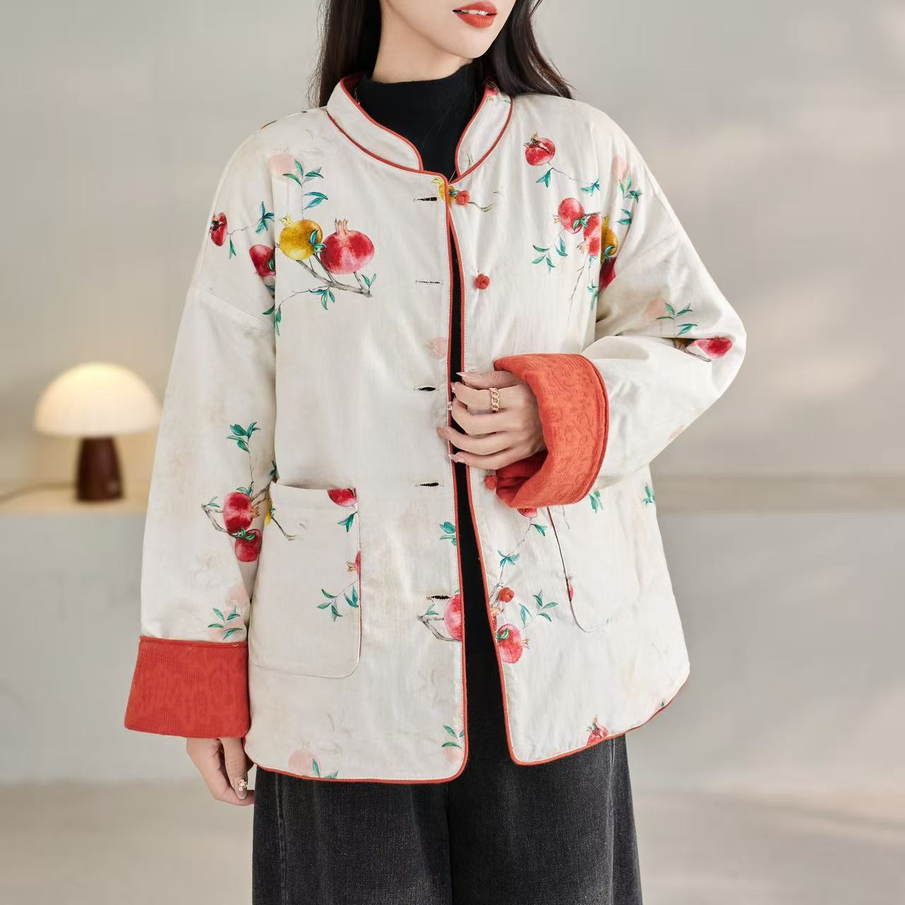 新款双面穿棉服秋冬女民族风时尚中式印花复古my    1858