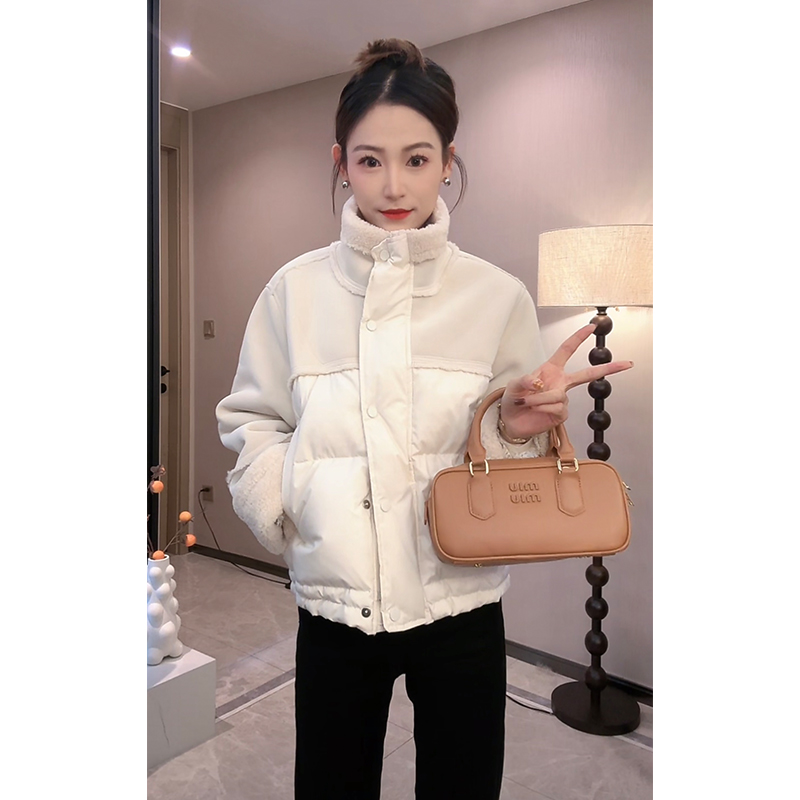 506 短款棉服外套女冬拼接皮毛一体立领小个子上衣
