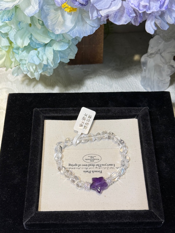 清152 no退no换 默认微瑕 天然白水晶紫水晶星星手串