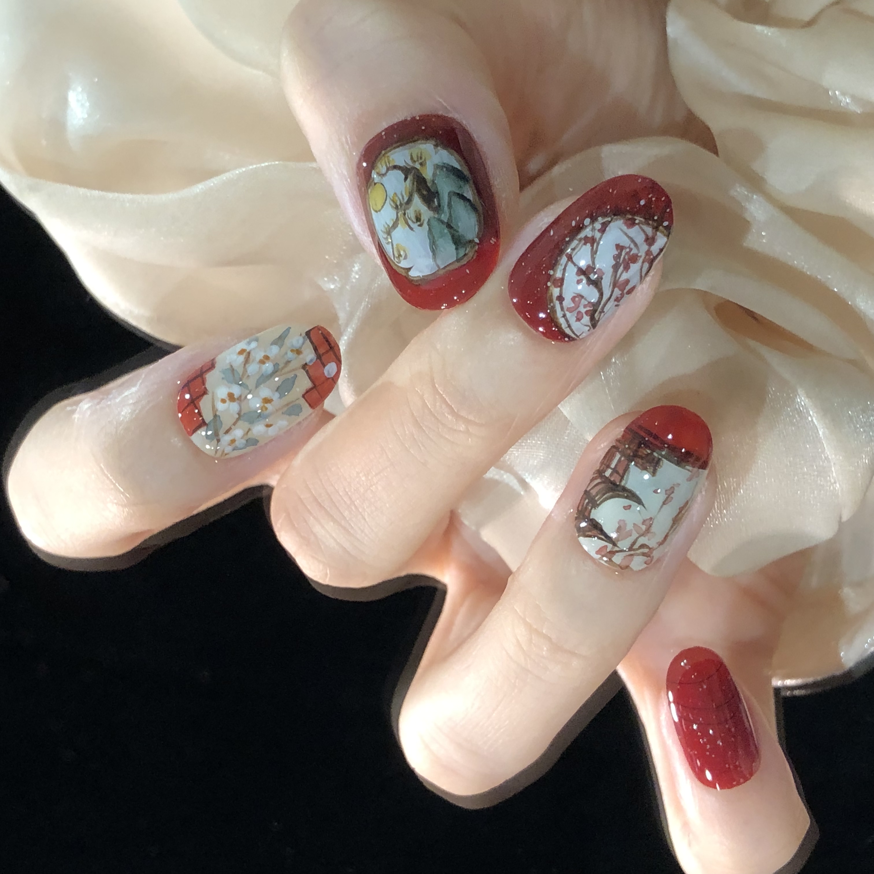 喵公子【宫】【水彩手绘设计师款】纯手工穿戴甲可拆卸美甲光疗甲