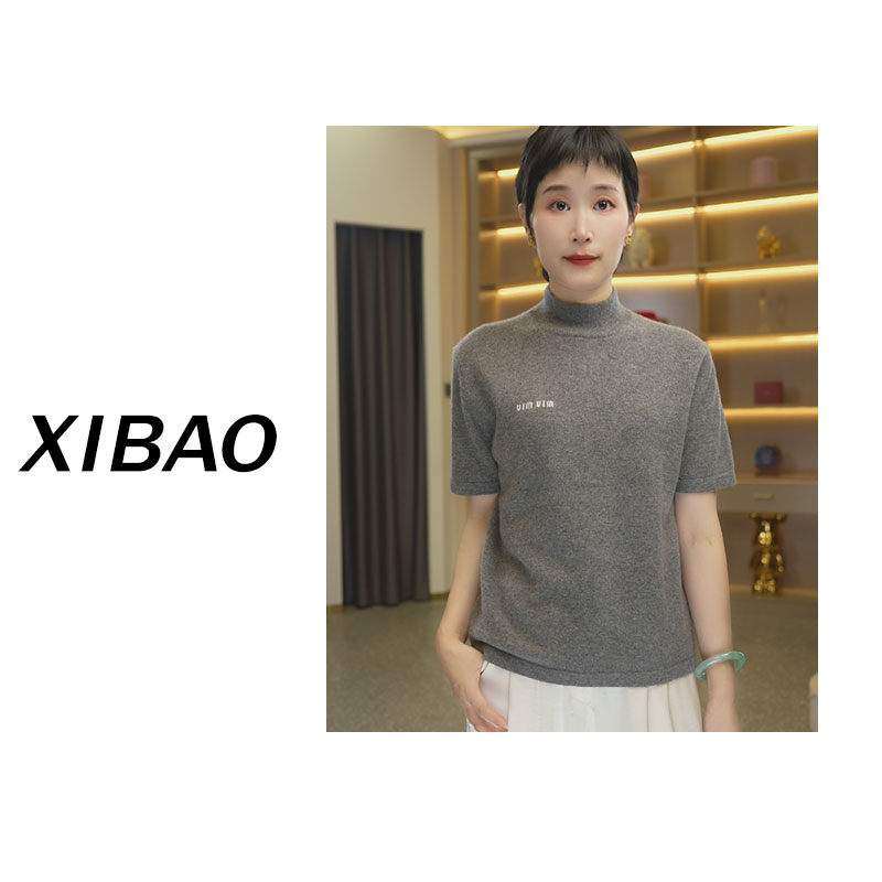 女士半高短袖羊绒套衫百搭