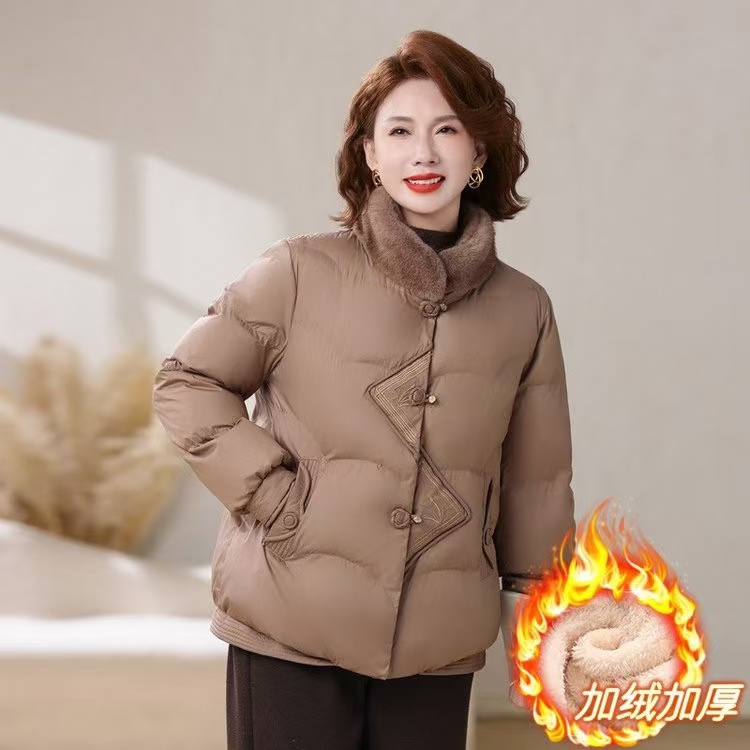 妈妈装冬季新款加绒加厚棉服外套40-50岁中老年女装洋气棉衣套装