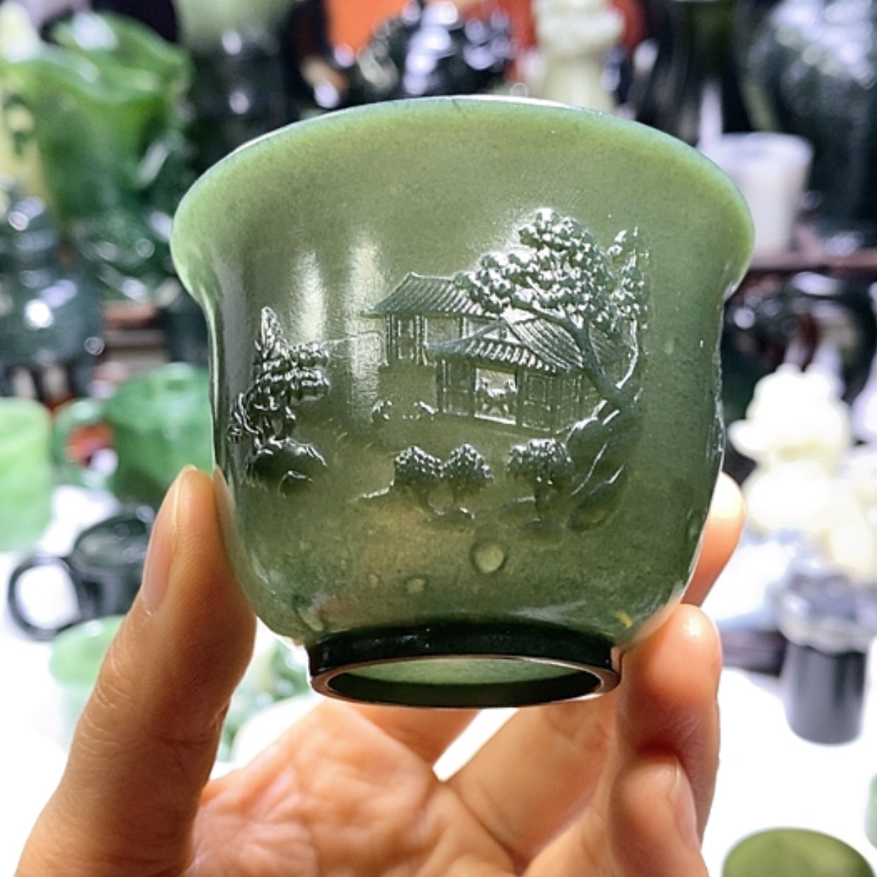 【闪购商品】和田玉摆件未镶嵌130毫升山水杯