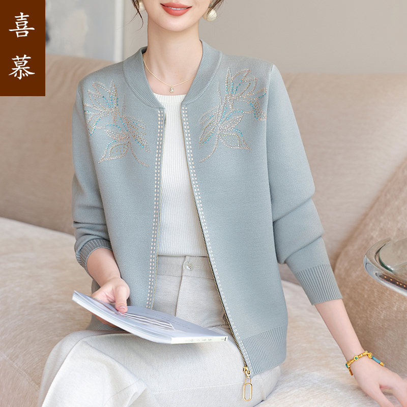 妈妈秋装2025新款高端优雅本命年上衣中老年女装针织开衫红色外套