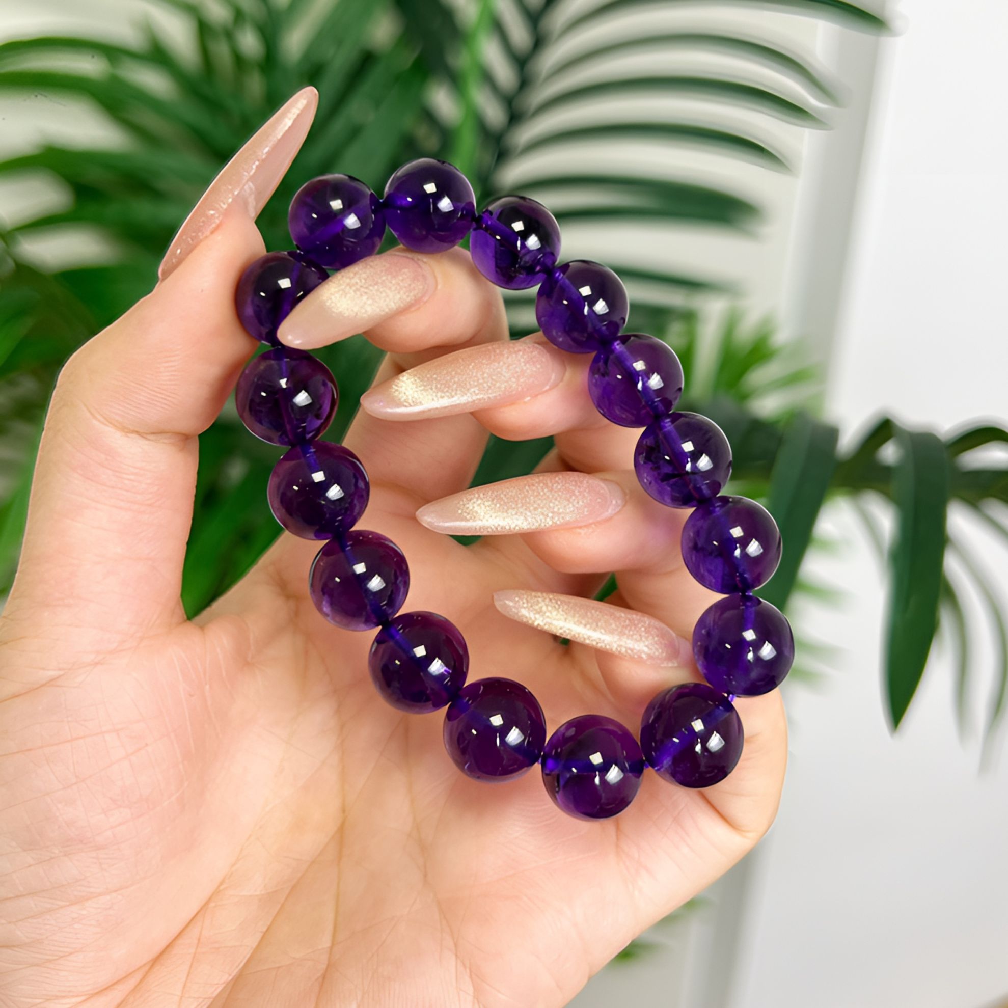 天然乌拉圭紫水晶手串收藏级老矿火彩冰种特级紫水晶 多样性发一