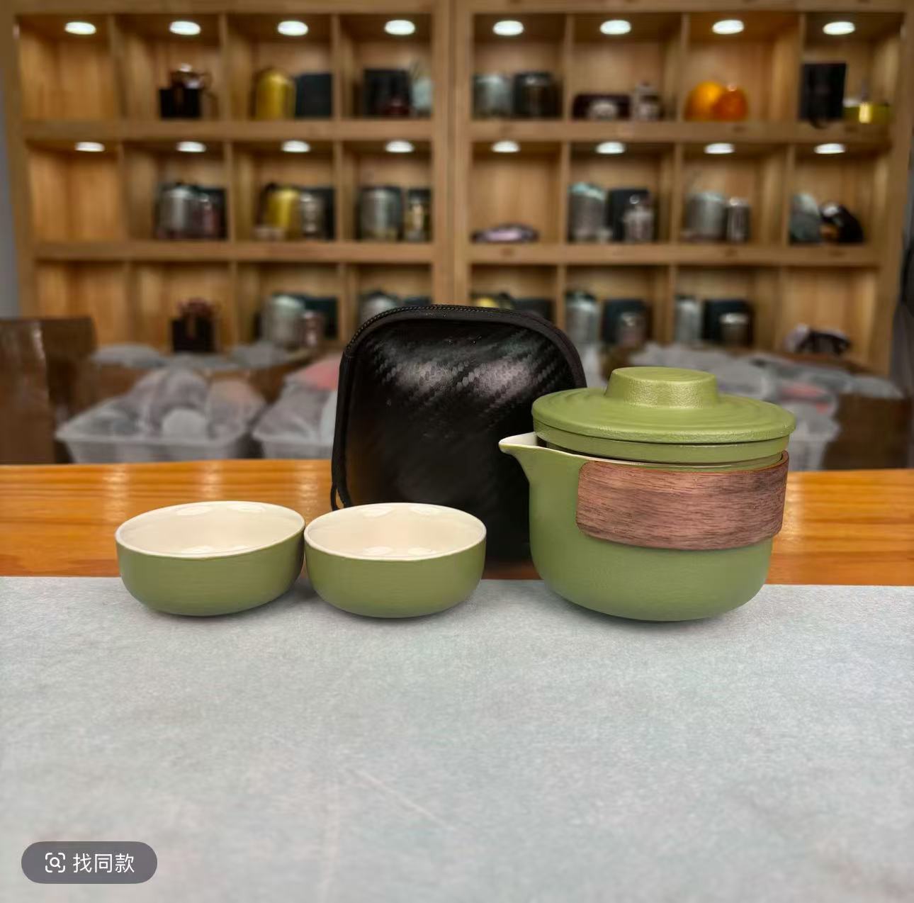 LX623绿色路宝一壶二杯旅行茶具