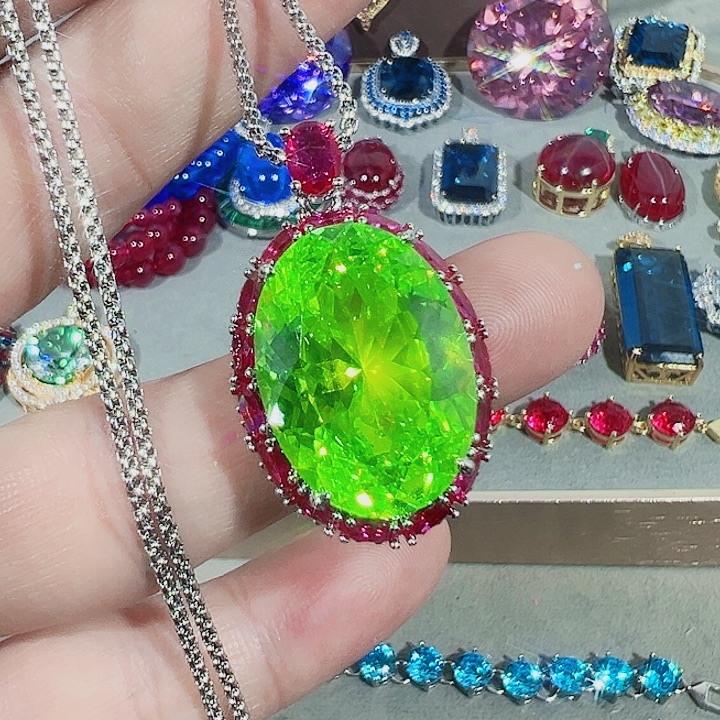 非金属红色蓝色满镶嵌吊坠戒指