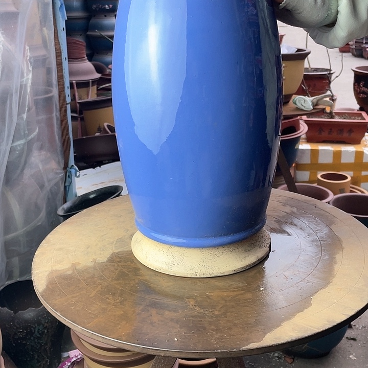 紫砂釉直款胖花盆花盆