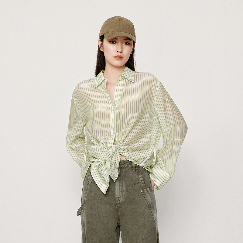 【都市漫游】HPLY荷比俪25秋女休闲条纹宽松通勤衬衫HYF32630192