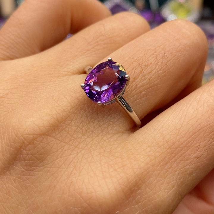 水晶戒指银S925镶嵌天然水晶戒指