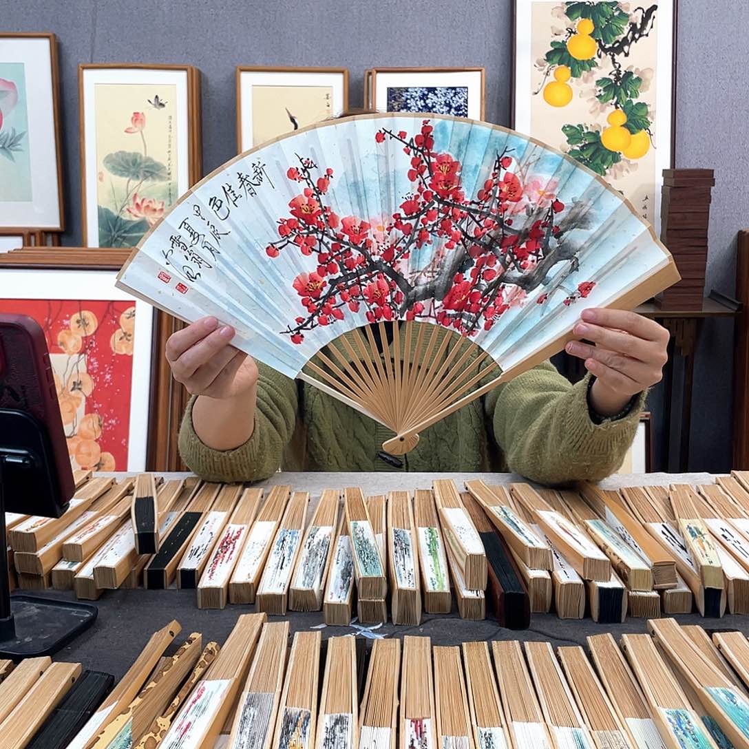 国画95寸玉竹-纯手绘-文玩扇骨（默认粘好）