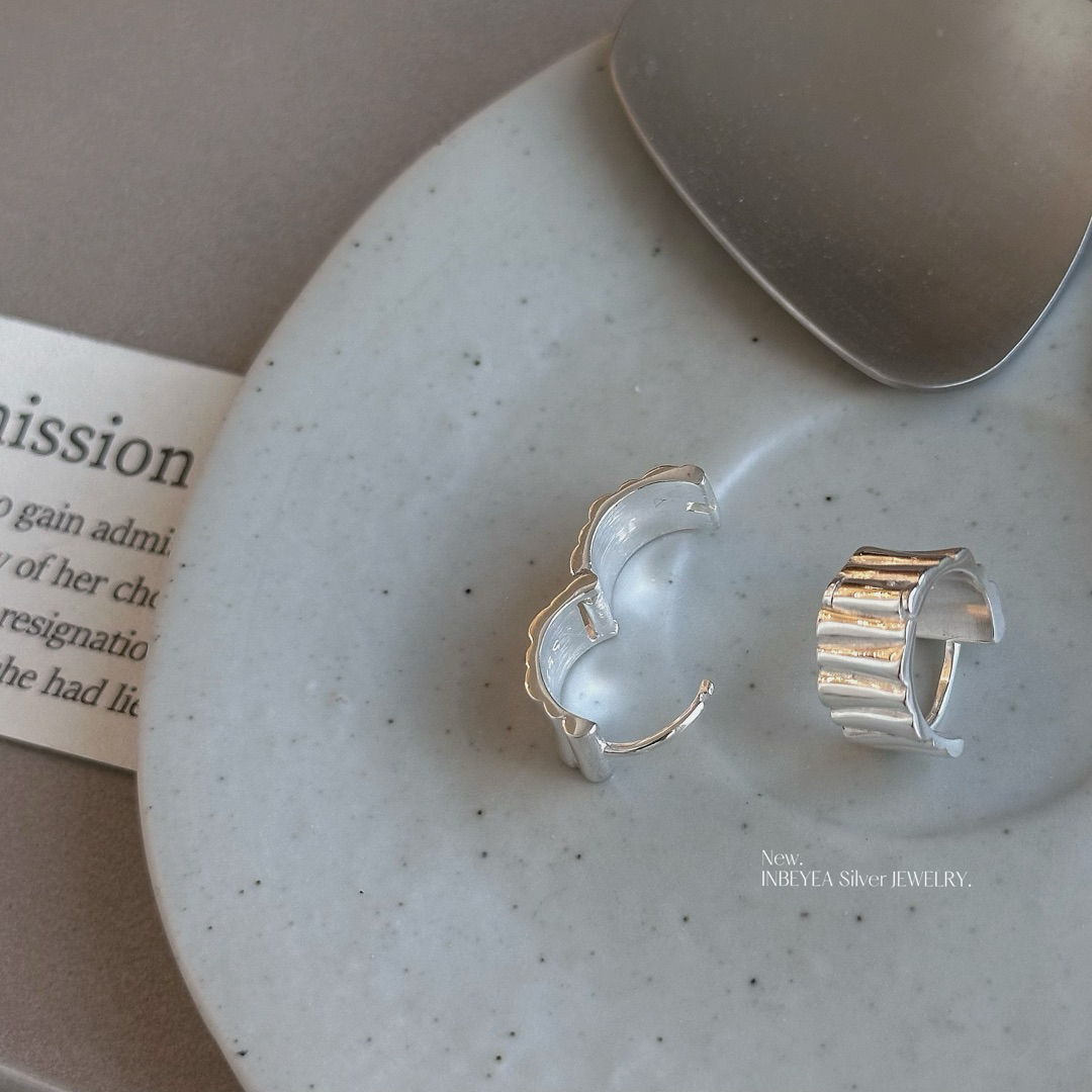 925银耳饰 竖纹耳扣 通体银 11mm 32482