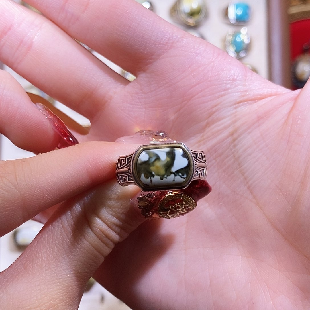 琥珀戒指银S925镶嵌高*淇戒指