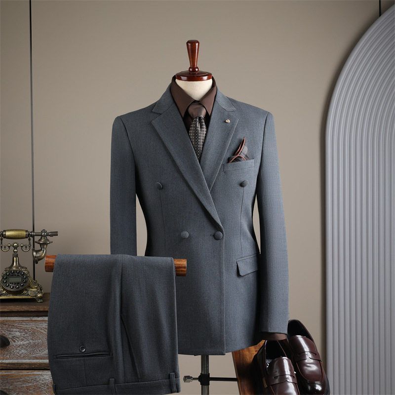 2025西服套装男商务休闲西装外套双排扣修身职业正装新郎结婚礼