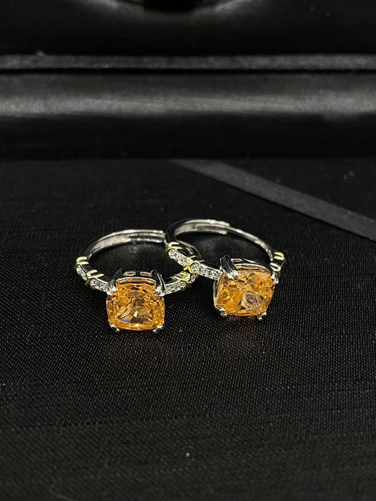 培育蓝宝石帕帕拉恰方糖戒指（多样性一件发货）