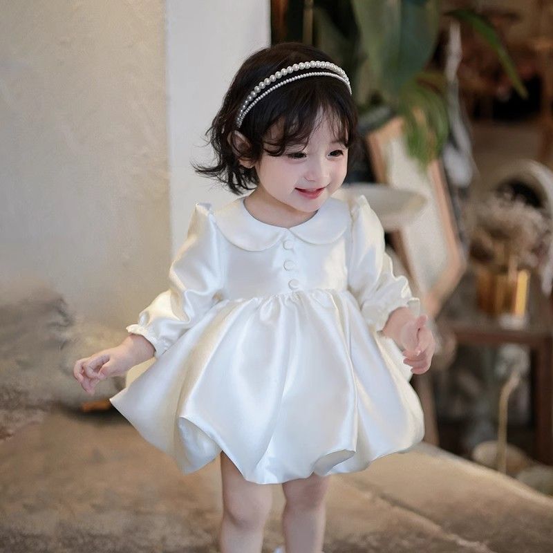 女宝宝生日抓周秋冬新款奢华公主风周岁礼服花童婚纱式高端蓬蓬连