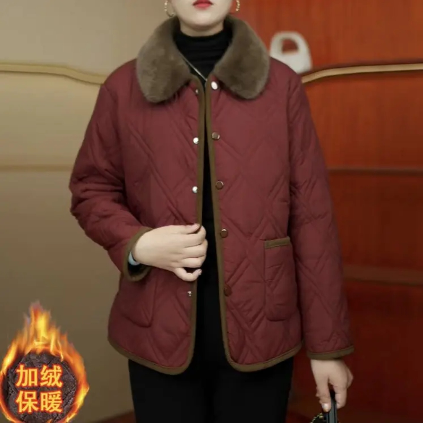 冬季特大码妈妈棉衣保暖中老年棉袄时尚中老年女装