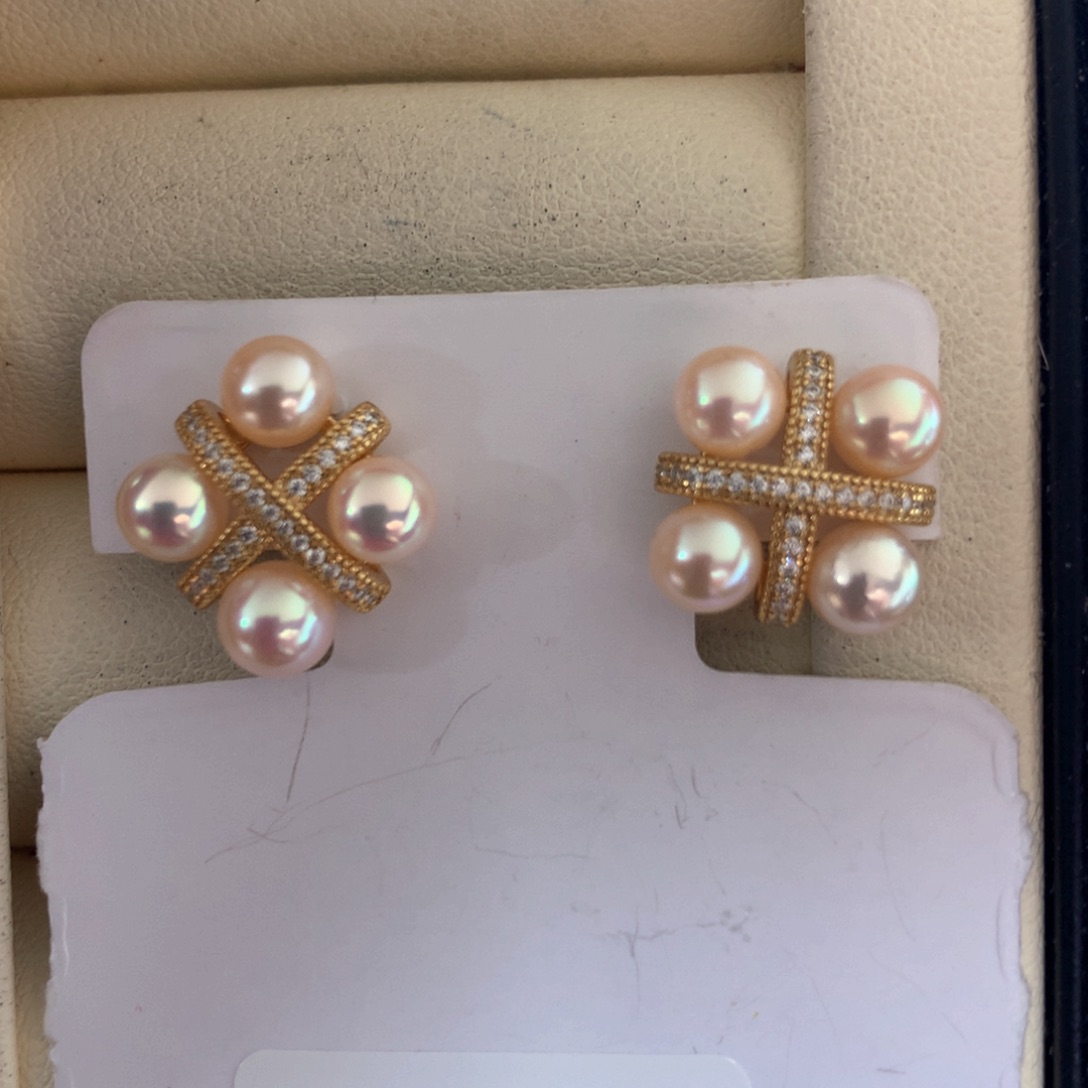 海水珍珠耳饰银S925镶嵌