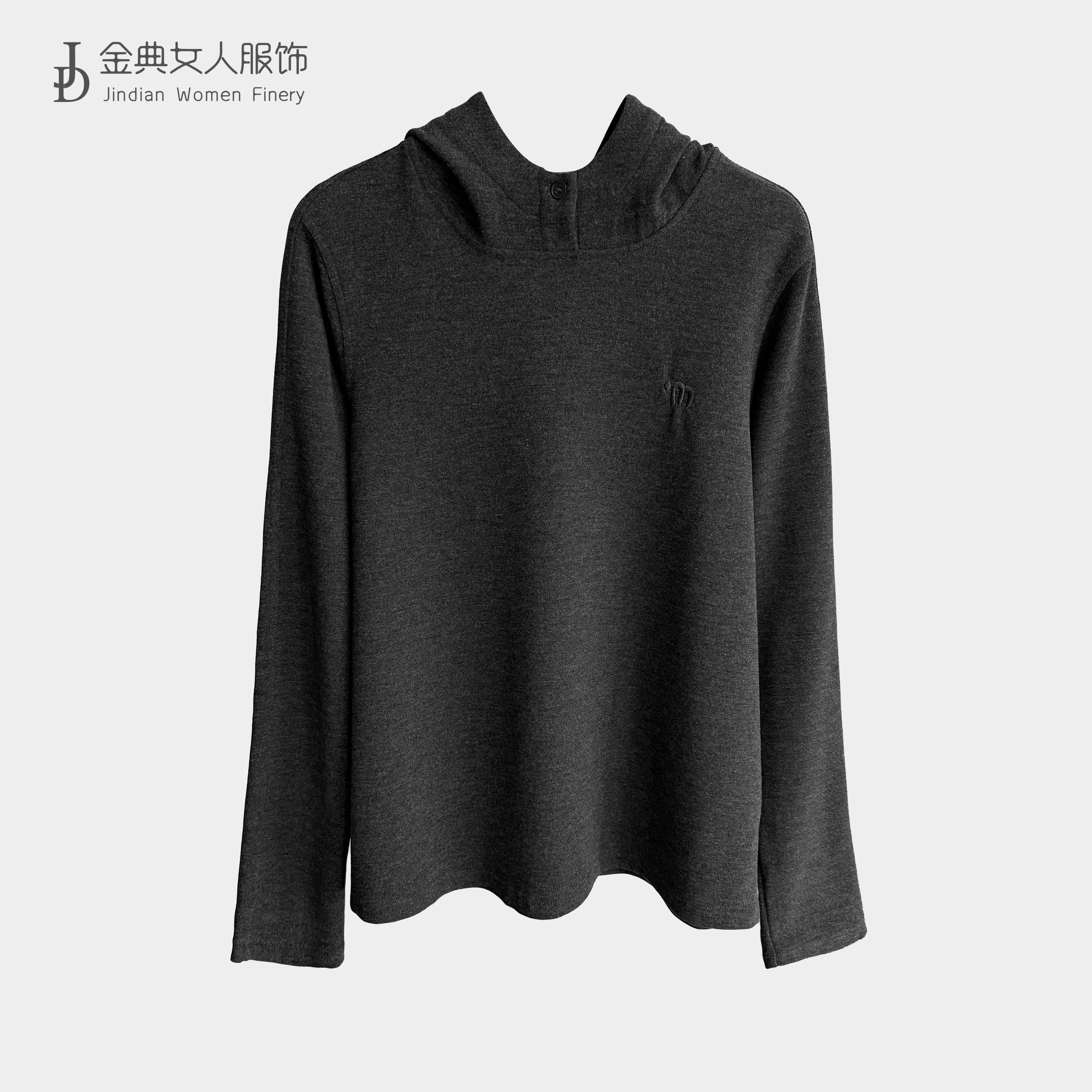 简约风长袖套头连帽帽衫    中年妈妈日常纯色百搭时尚女卫衣0283