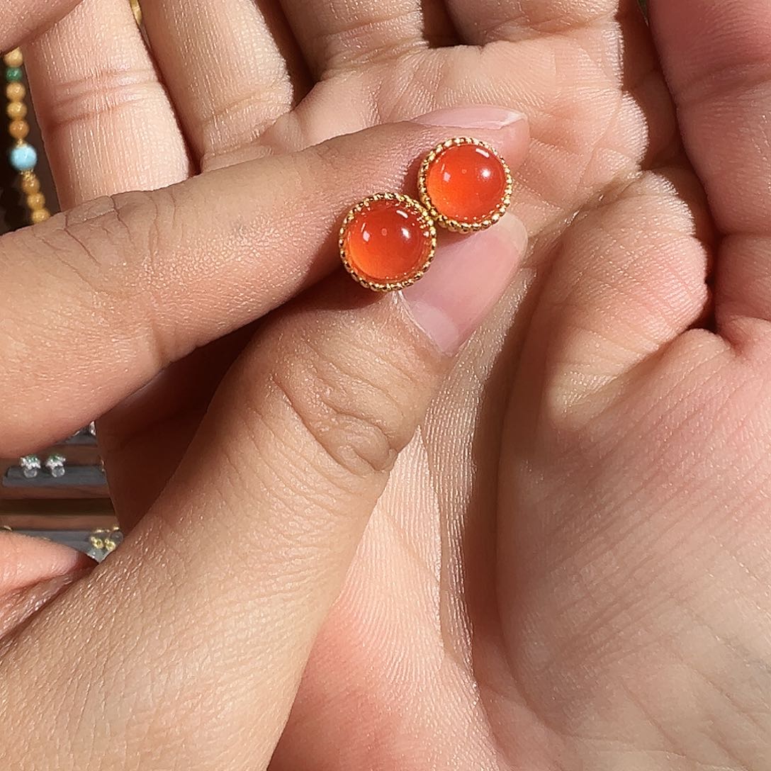 南红玛瑙耳饰银S925镶嵌