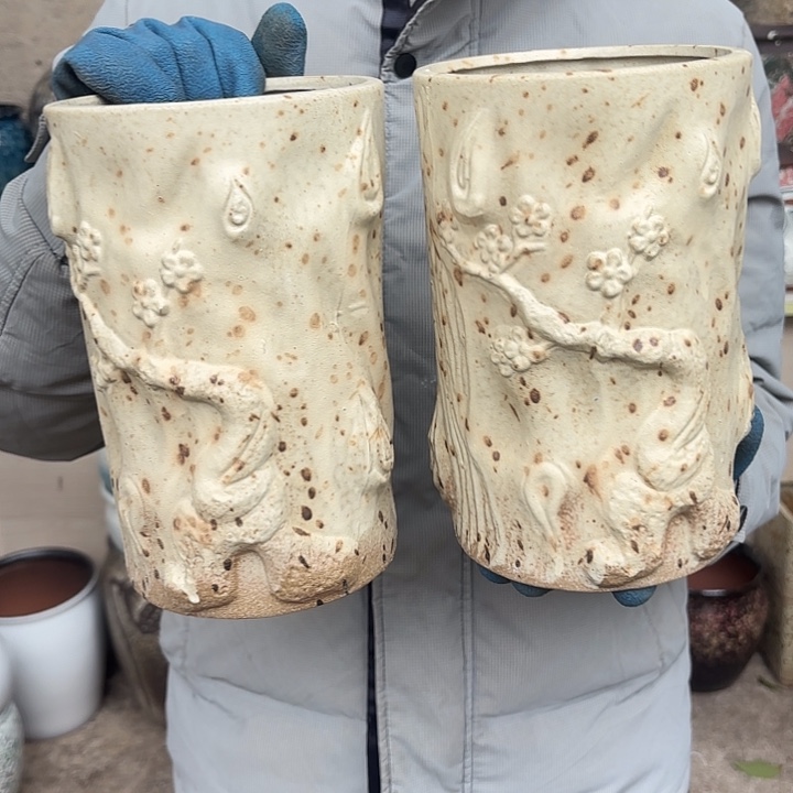 红陶树桩两个口径14高度22