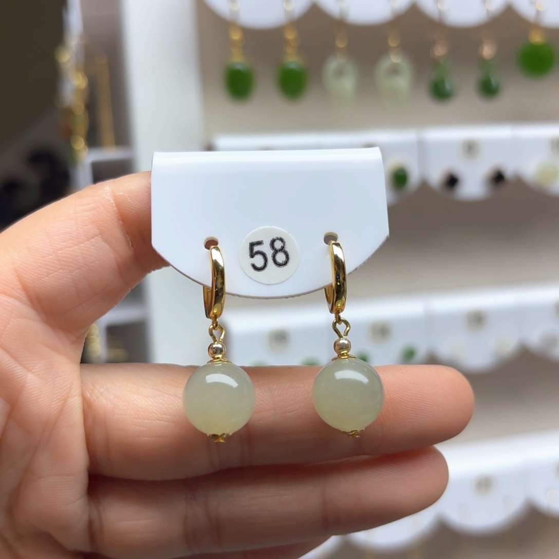 和田玉银S925镶嵌耳饰