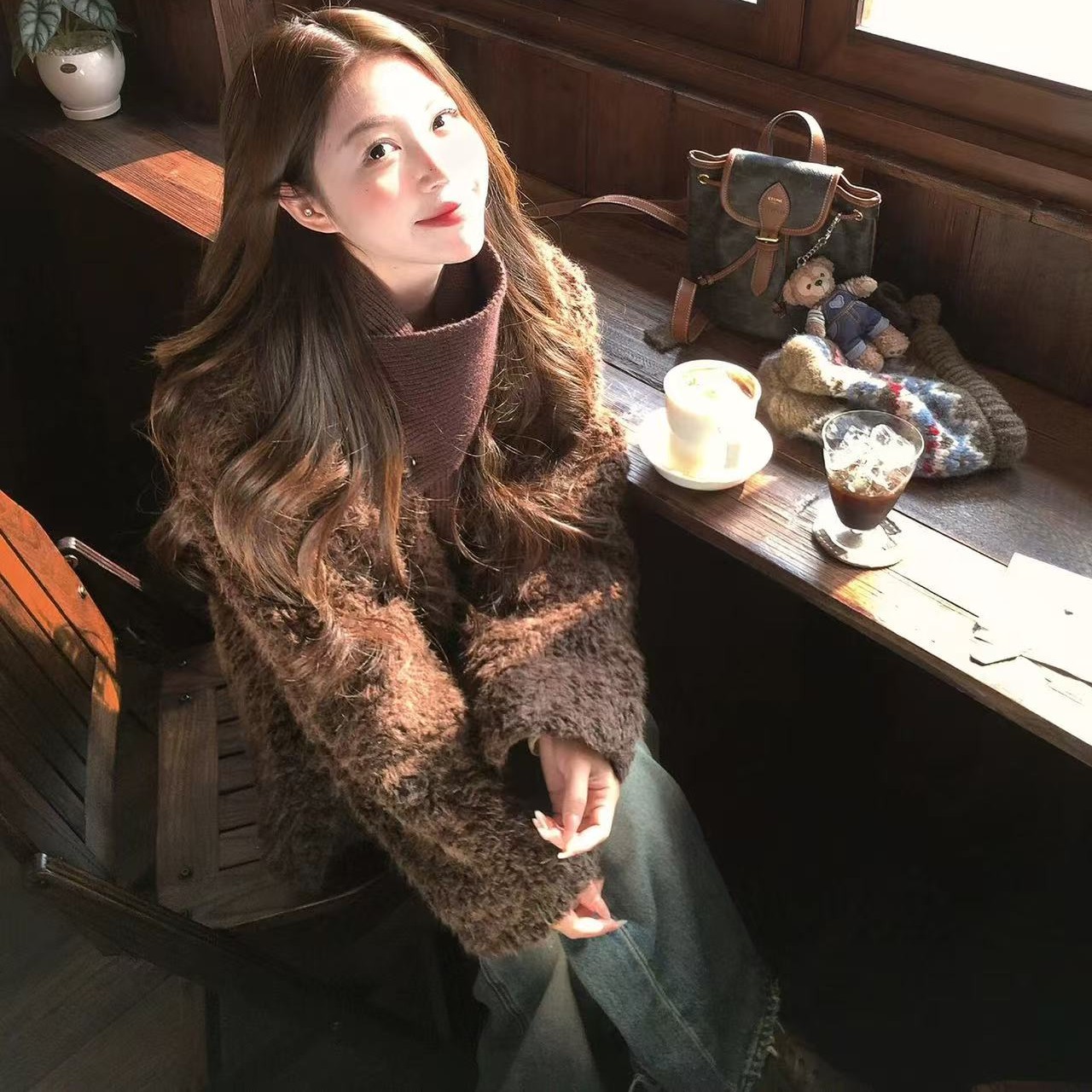 Y T原创（韩系皮毛一体毛毛外套新款加厚短款毛毛外套）9035