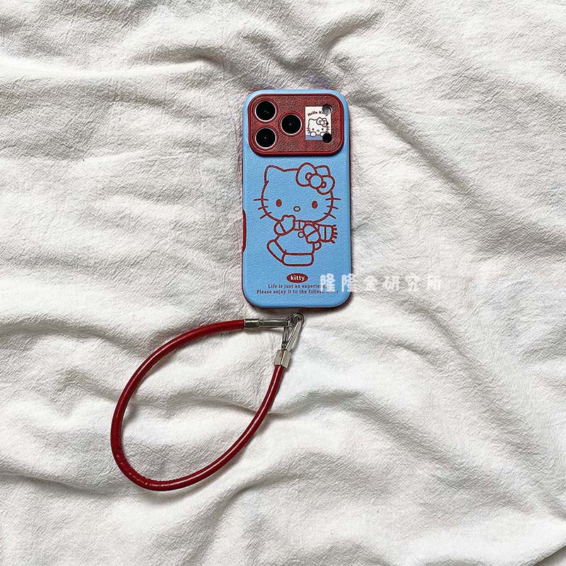 隆隆金适用苹果17手机壳蓝底围巾kt猫16promax可爱保护套13/14/15