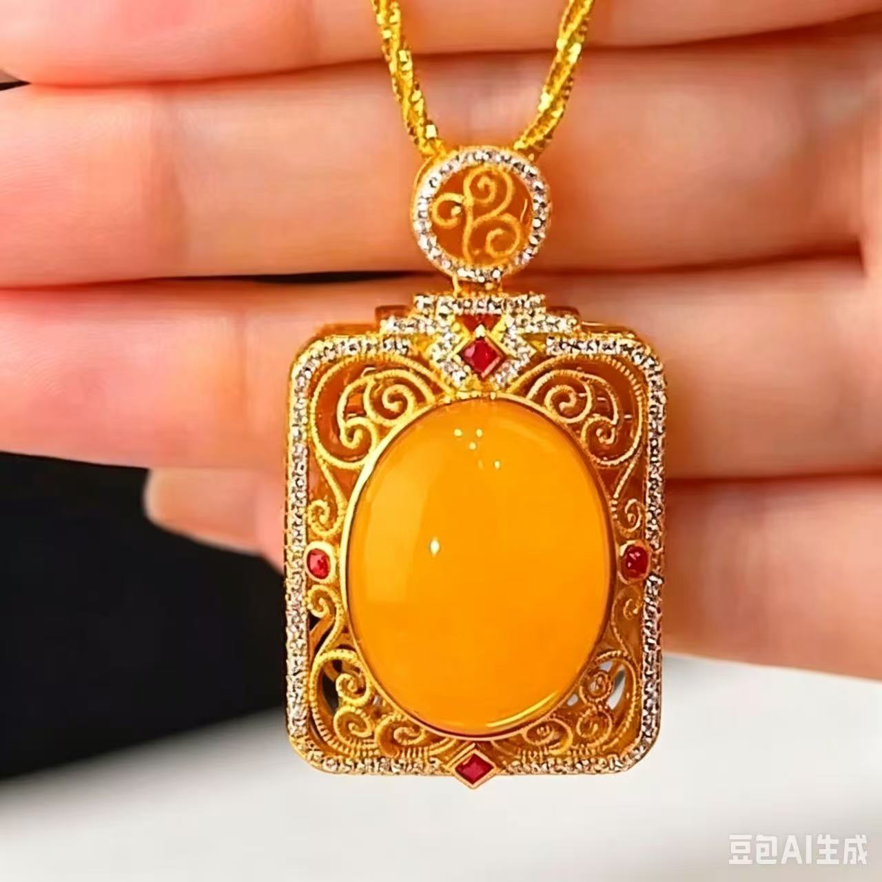 合金琉璃吊坠 合金琉璃 国风复古黄色椭圆无事牌吊坠气质百搭锁骨