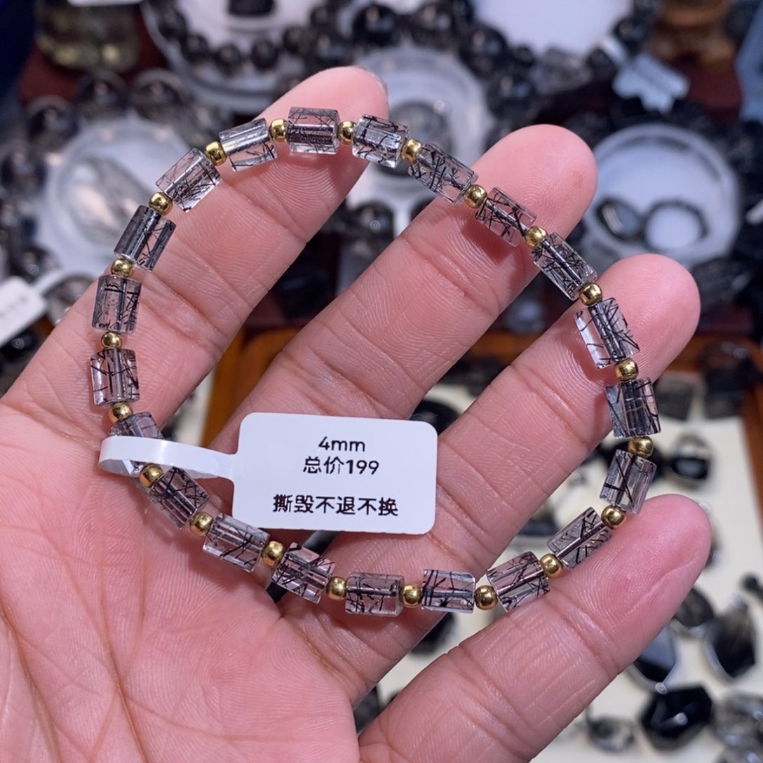 水晶未镶嵌手链黑发晶方糖设计款4mm全透体