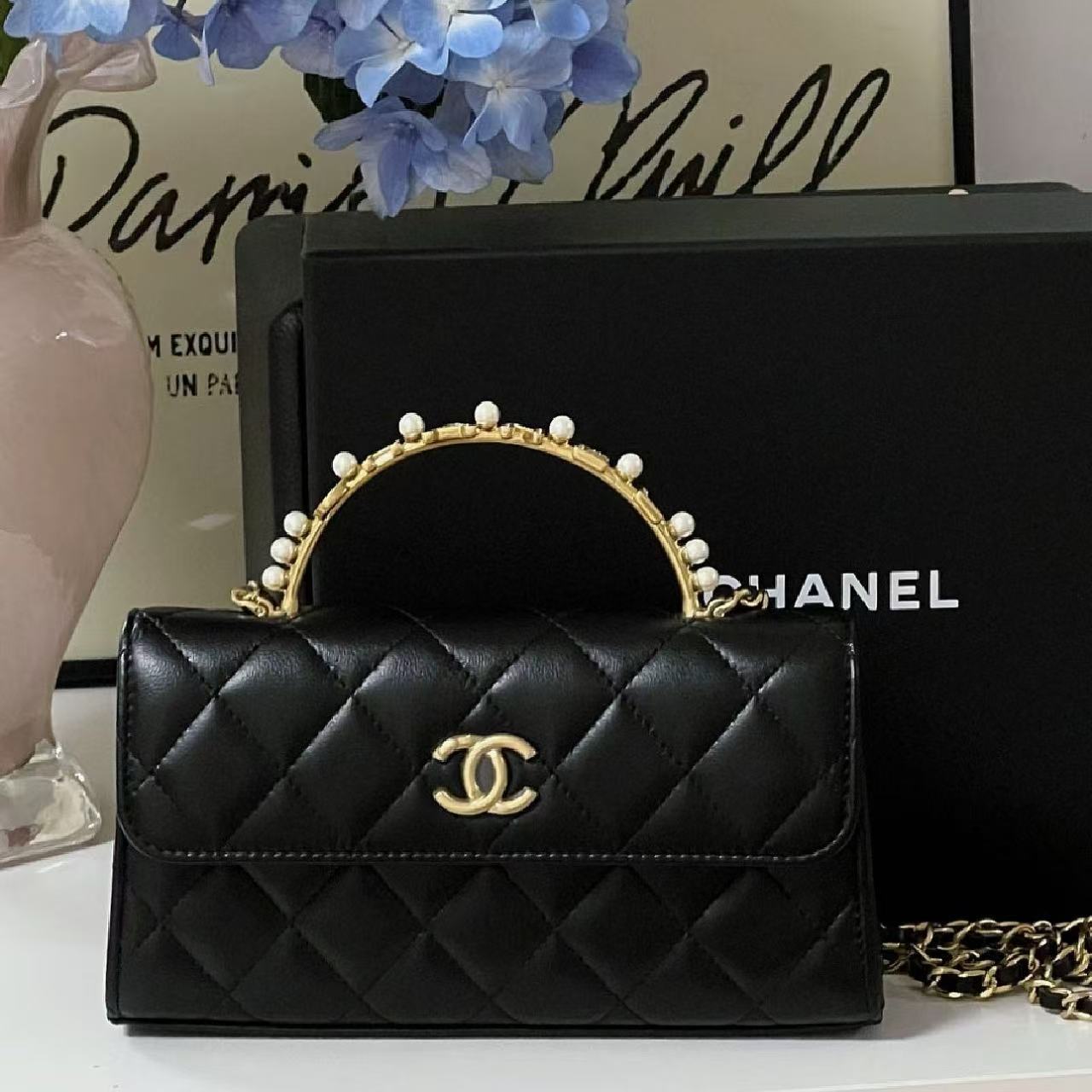 99新 Chanel/香奈儿 Chanel 黑金Kelly珍珠手柄 25090049-01