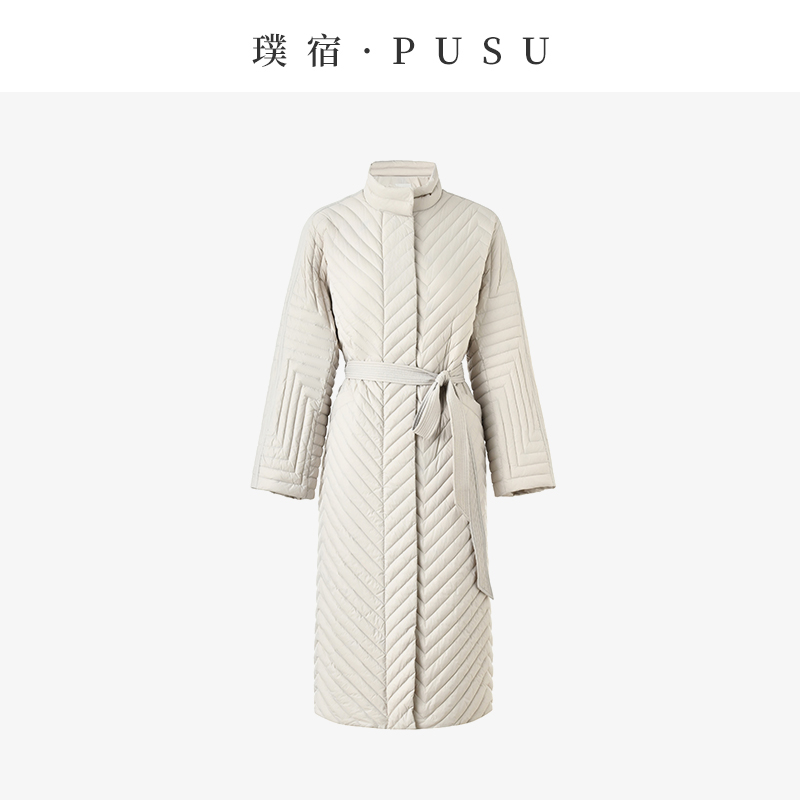 璞宿 轻量随行 90白鹅绒立领中长款系带外套 55595