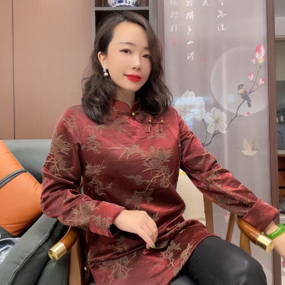 古旧鎏金复古收腰旗袍上衣