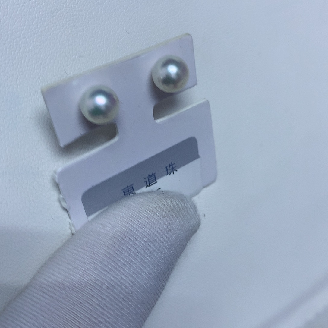 海水珍珠耳饰银S925镶嵌6-7