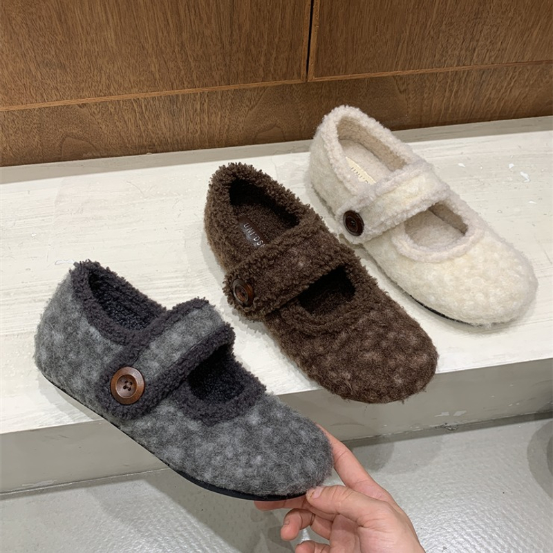 内增高！配裙子保暖加绒玛丽珍鞋魔术贴毛毛鞋女鞋秋冬棉鞋单鞋