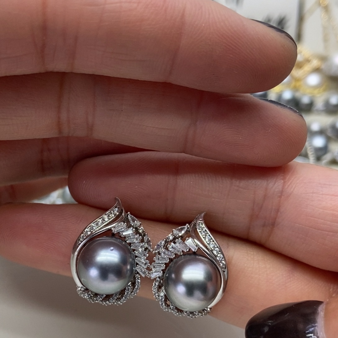 银S925镶嵌海水珍珠耳饰