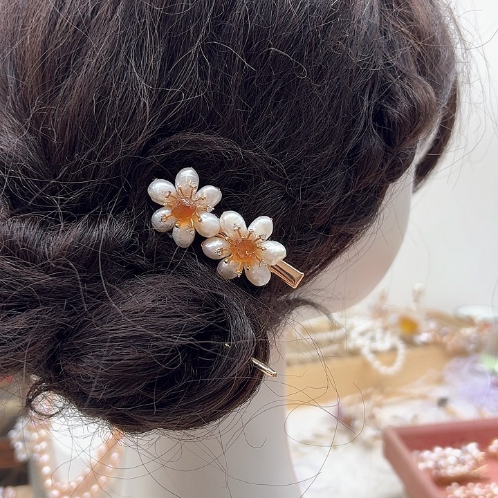 淡水珍珠发饰银S925镶嵌