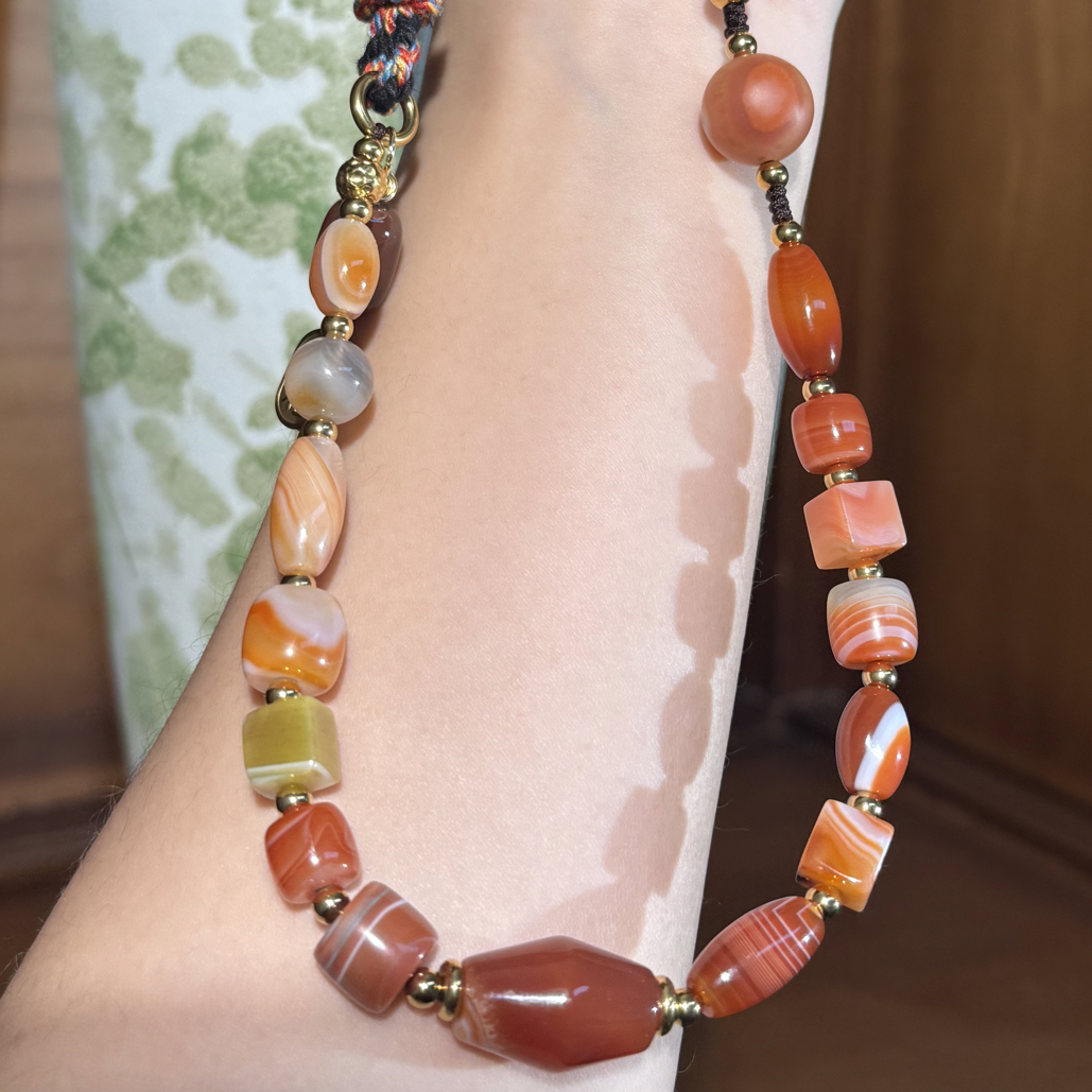 原创手作缠丝玛瑙小众设计款项链手工编织项链