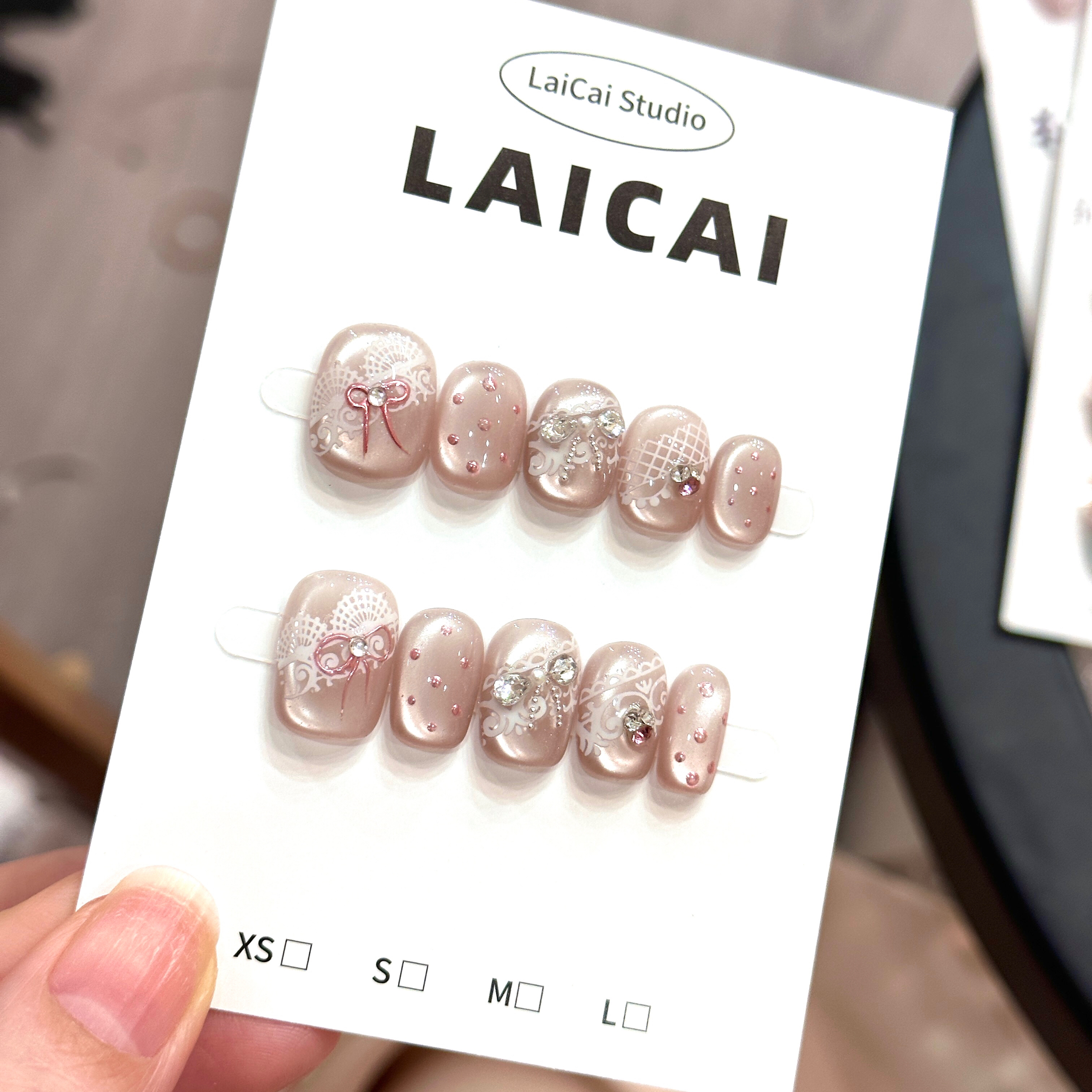 【少女感】纯欲风蕾丝猫眼堆钻短款手工穿戴甲高级感气质美甲