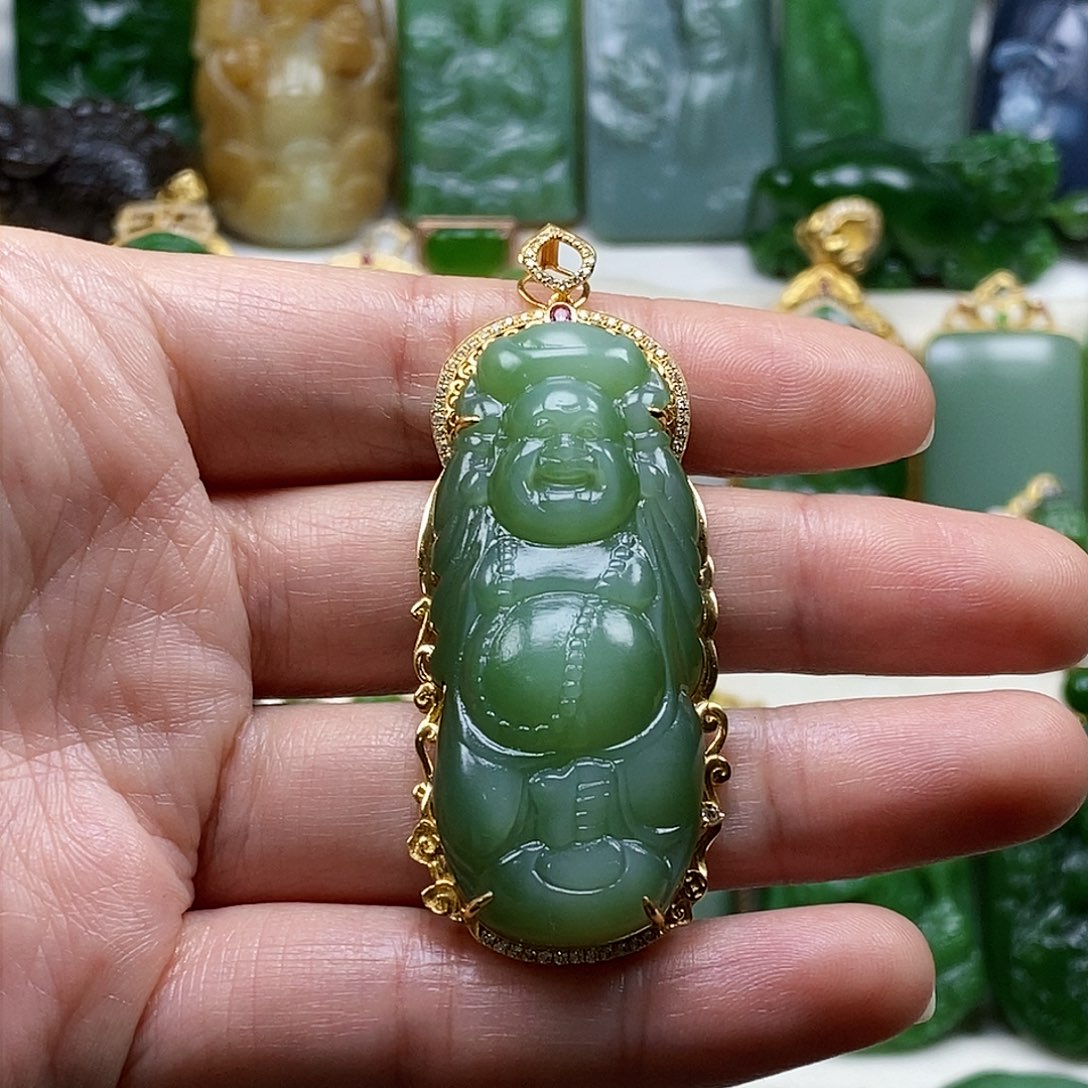 和田玉猫眼颈饰18K金镶嵌