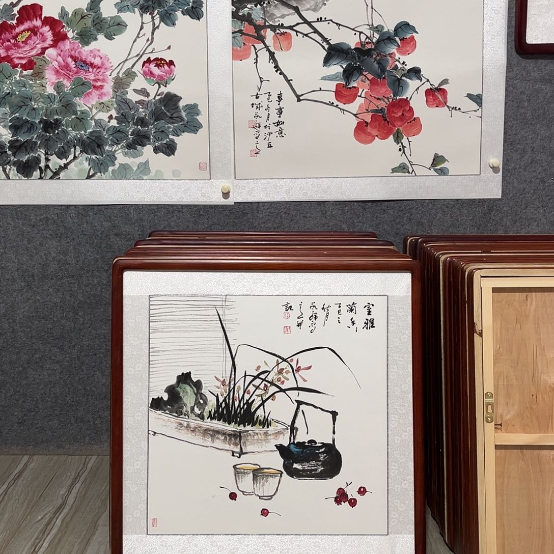 国画书画作品带框63×63