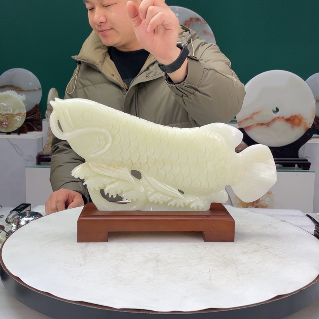 砖雕微*46cm金龙鱼精美摆件