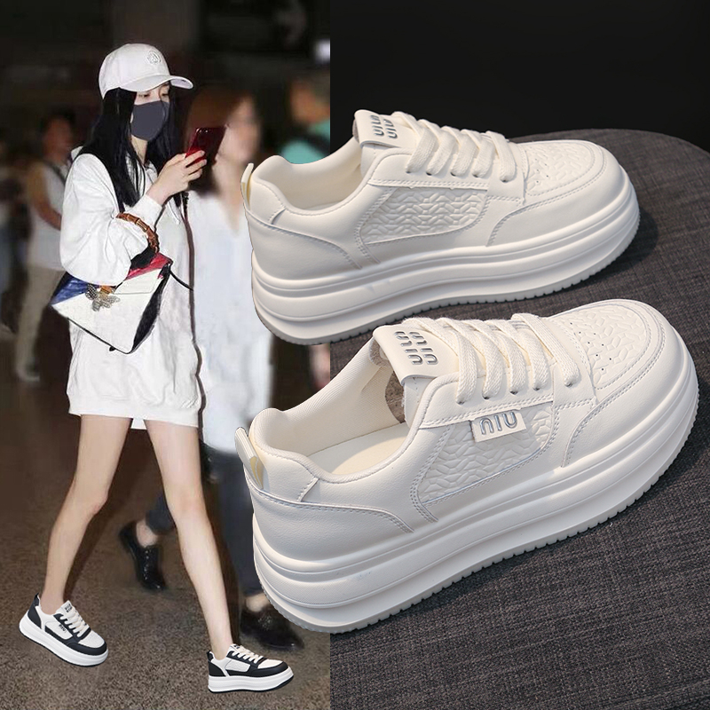 压花休闲风增高胶粘女平跟板鞋小皮鞋韩版夏季ins春夏