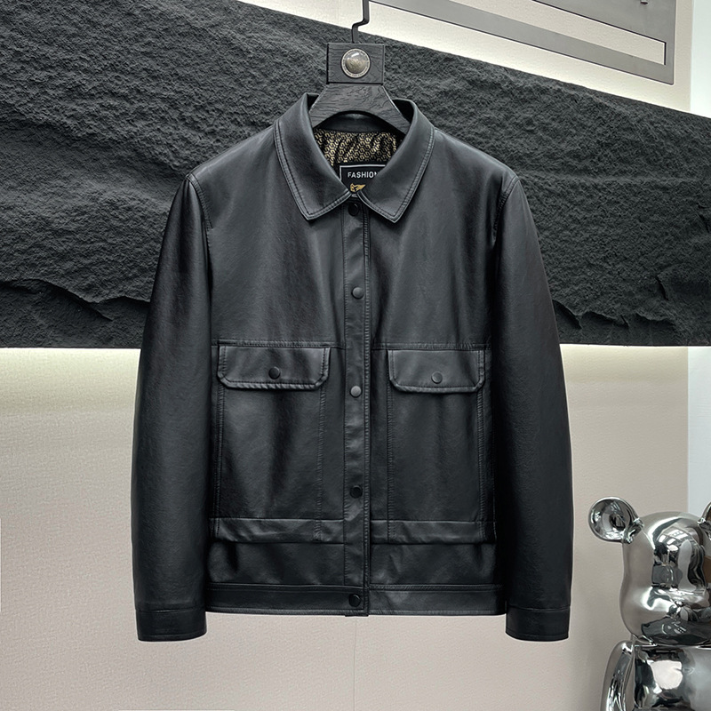 【雷睿甄选】秋冬男士机车夹克潮流翻领休闲皮夹克简约外套-331