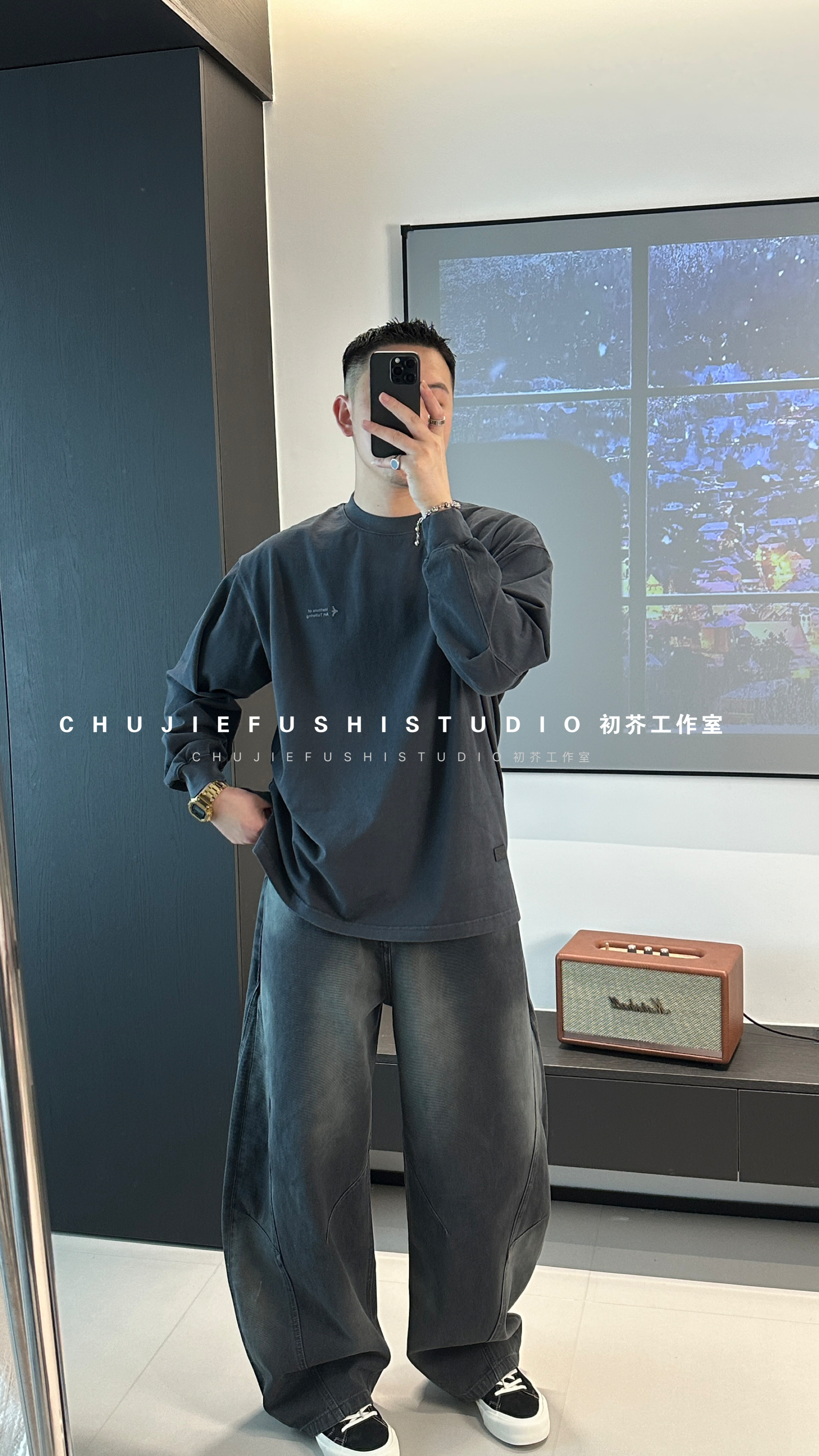 CHUJIE韩版微宽松字母印花百搭长袖T恤
