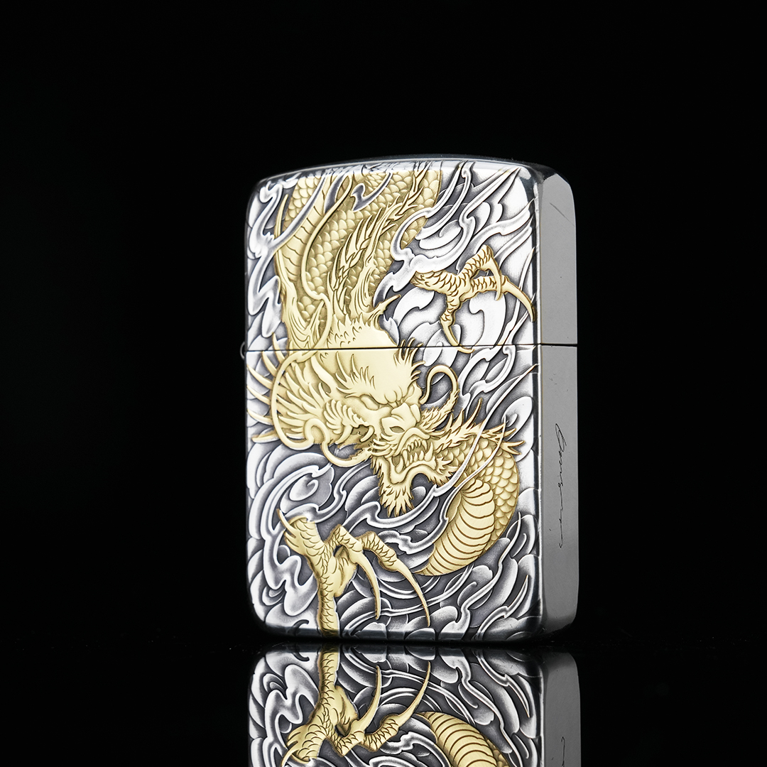 鬼王工作室 Zippo1941 火机 镀银鎏金龙凤呈祥立体浮雕男士收藏款