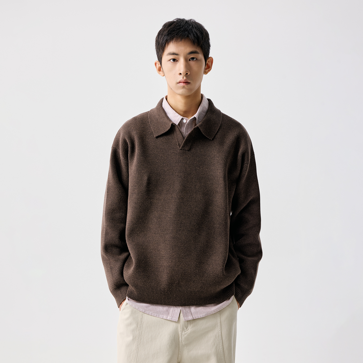 BENPANDA 基础翻领细织毛衣休闲百搭针织衫外套男2025秋冬新款