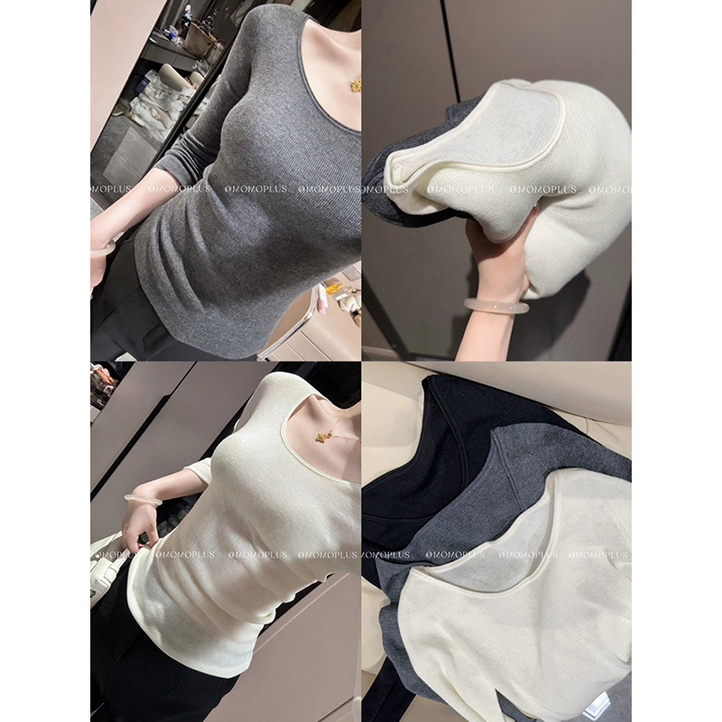 春秋白色圆领气质针织打底衫女温柔风高级感穿搭毛衣显瘦内搭上衣